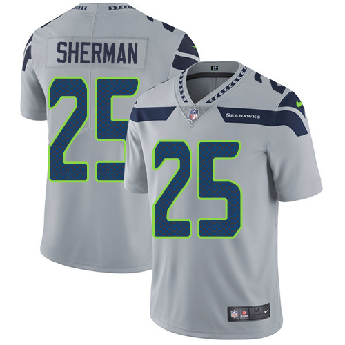 Nike Seahawks #25 Richard Sherman Grey Alternate Men's Stitched NFL Vapor Untouchable Limited Jersey - Click Image to Close